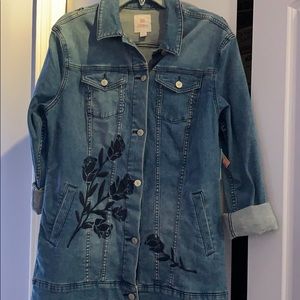 Super cute embroidered long denim jacket